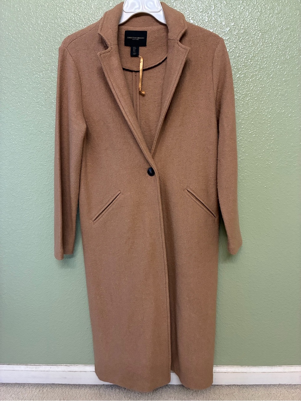 Christian Siriano Camel Single-Button Long Trench Coat